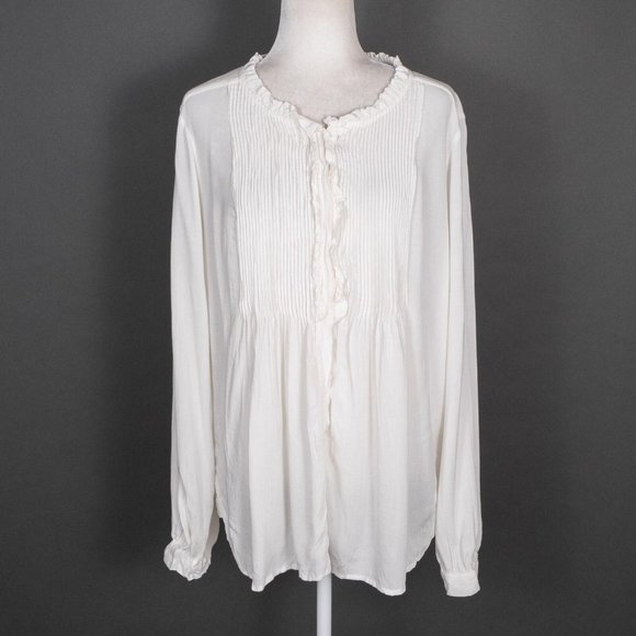 NWT Sundance Pleated Ruffle Ivory Button Up Long Sleeve Blouse SZ L - Picture 1 of 11